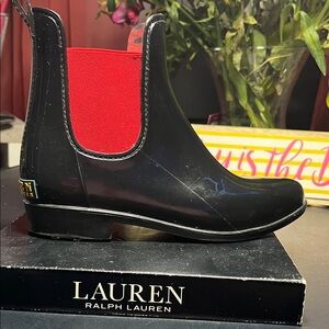 Lauren Ralph Lauren Women's Black and Red Rain Boots